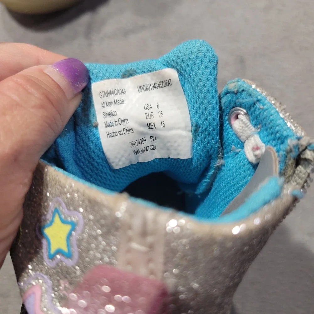 Wonder Nation High Top Sneakers Girls Size 8 Silver Glitter‎ Star Heart GTAW44CA